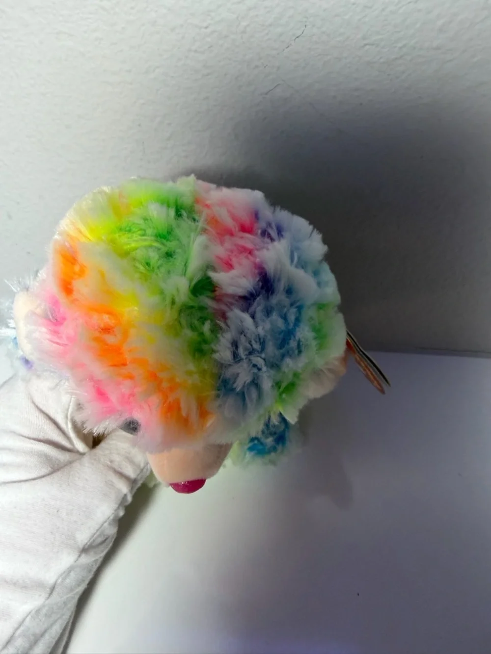 Ty Rainbow Beanie Boo Plush Poodle - Multicolor Fur with Pink Nose - Picture 3 of 7